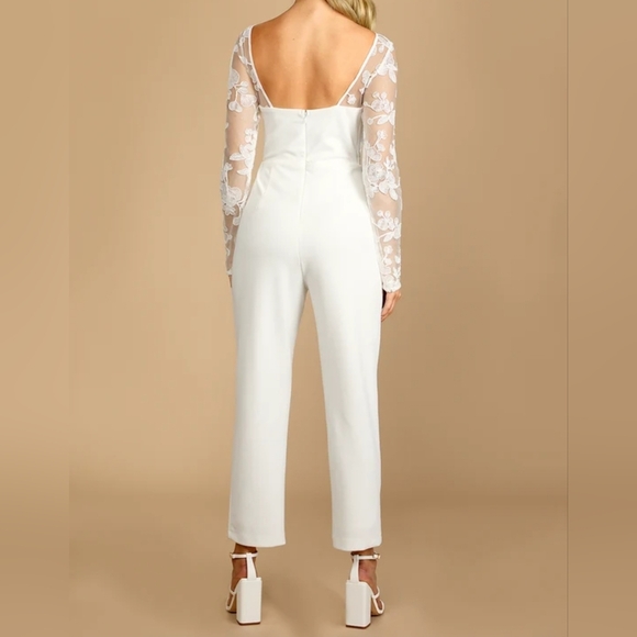 Lulus Write Your Own Romance White Embroidered Long Sleeve Jumpsuit, Medium - Picture 4 of 11